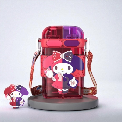 Picture of Sanrio Melody Kuromi Hello Kitty Double Drink Plastic Water Cup with Straw 640ml Large Capacity Kawaii Cartoon Square Bottle Kids Gift Leak Proof Food Grade Plastic Red Mug Household Drinkware-red