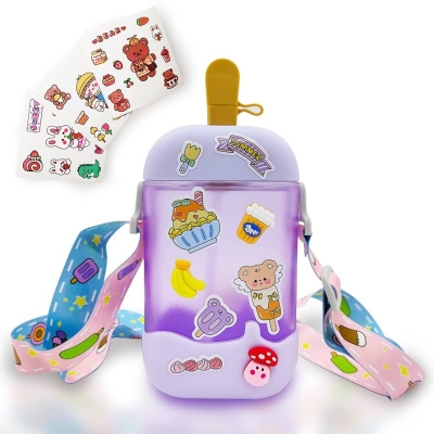Picture of Kawaii Water Bottle 450ml Retro Camera Design with Straw Cute BPA-Free Plastic Drinking Cup for Adults Kids Travel Gift with 2D 3D Stickers Unique Water Bottles for Everyday Hydration-Multicolor