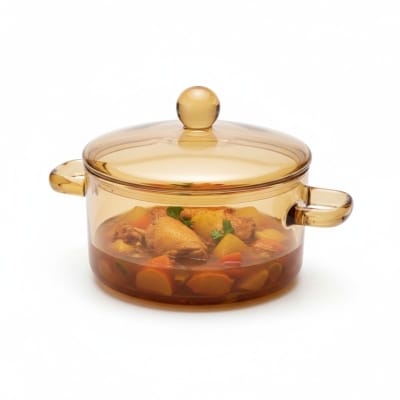 Picture of Visions Amber Glass Cookware Stovetop Safe Casserole Dish | Transparent Heat-Resistant Borosilicate Glass Pot with Lid | Versatile Saucepan for Soup, Stews, Braising, Microwave & Oven Use-Multicolor