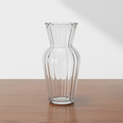 Picture of Elegant Ribbed Glass Flower Vase with Fluted Design for Home Decoration, Modern Clear Bud Vase for Wedding Centerpieces and Tabletop Floral Arrangements, High-Quality Minimalist Han-Multicolor