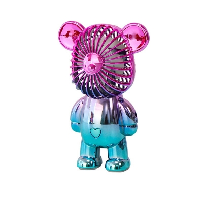 Picture of 1 pcs Hand Held Fan, Portable Cartoon Colorful Bear Shape Battery Operated Electric Fan, Personal Fan with 3 Adjustment Speeds, USB Rechargeable Fans for Office Bedroom Study Travel-Multicolor