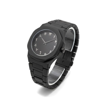 Picture of Buy Men's Matte Black Watch with Arabic Numerals featuring a sleek octagonal case, durable carbon fiber body, and minimalist analog display for a professional yet modern look in any casual setting.-Black