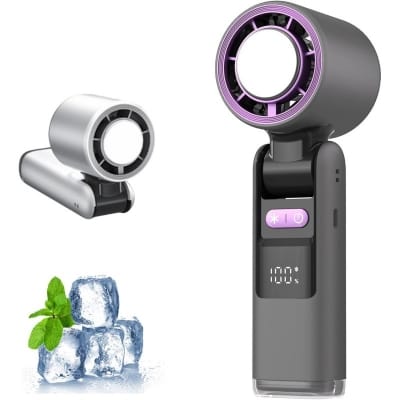 Picture of Handheld Turbo Fan with Ice Cooler, Portable High Speed Mini Fan with LED Display, 100-Speed Adjustable Foldable Cooling Fans for Travel, Office, Camping, Home - Ideal for Women & Men-Multicolor