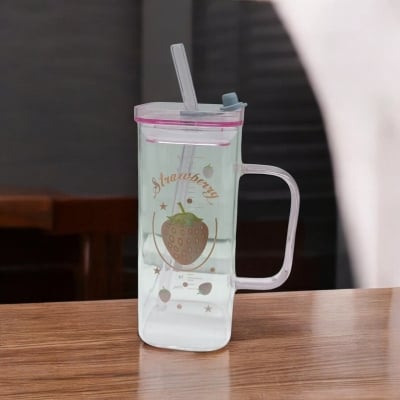 Picture of Multi-Purpose Glass Sipper Tumbler – 400ml Borosilicate Glass Cup with Multi-Color Straw & Lid – Lightweight, Microwave Safe & Scratch Resistant – Perfect for Coffee, Juice &s-Pink