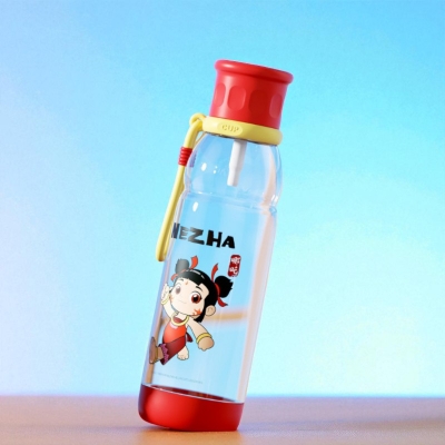 Picture of Children’s 600ML Portable Water Cup with Straw, Cute Creative Design, Food-Grade Plastic, Lightweight, Perfect for School, Summer Fun, Outdoor Drinking, Travel, Picnic, Sports, Gym, and Everyday Hydration Needs-red