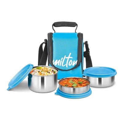 Picture of Milton Tasty 4 Stainless Steel Lunch Box with bag, light blue 3 in 1. 200,320 & 500 ml-Blue