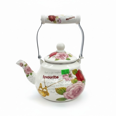 Picture of Premium Life Smile 2.5L Enamel Tea Kettle Featuring Vintage Floral Design with Heat Resistant Gold Handle for Gas and Induction Stovetops, Elegant White Porcelain Style Decorative Water Pot for Home Kitchen.-Multicolor