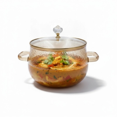 Picture of Premium Amber Borosilicate Glass Cooking Pot with Lid, Heat-Resistant Stovetop Saucepan, Versatile Clear Cookware for Soups, Noodles, Milk, & Baby Food, Non-Toxic & Easy-to-Clean Kitchen Essential-Multicolor