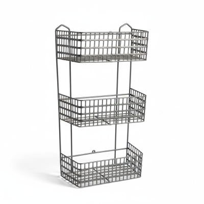 Picture of Maximize Your Living Space with this Durable 3-Tier Metal Wire Basket Storage Rack, a Multipurpose Freestanding or Wall-Mounted Organizer Ideal for Efficiently Storing Bathroom Toiletries, Kitchen Spices, and Essential Household Items.-Black