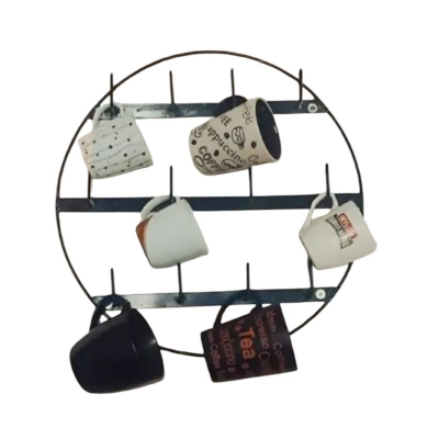 Picture of Wall-Mounted Circular Metal Mug Rack with Multiple Hooks – Coffee Mug and Teacup Organizer for Kitchen, Coffee Bar, and Dining Room Decoration-Black