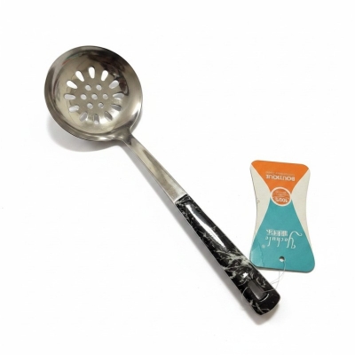 Picture of Premium Yachule Stainless Steel Skimmer Spoon with Faux Marble Heat Resistant Handle for Fine Straining-Silver