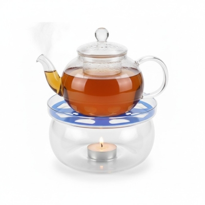 Picture of Premium Borosilicate Glass Teapot Warmer with Stylish Blue Aluminum Alloy Heating Plate for Keeping Your Favorite Tea Coffee and Milk Warm at Home or Office Perfectly Every Single Day and Night.-Multicolor