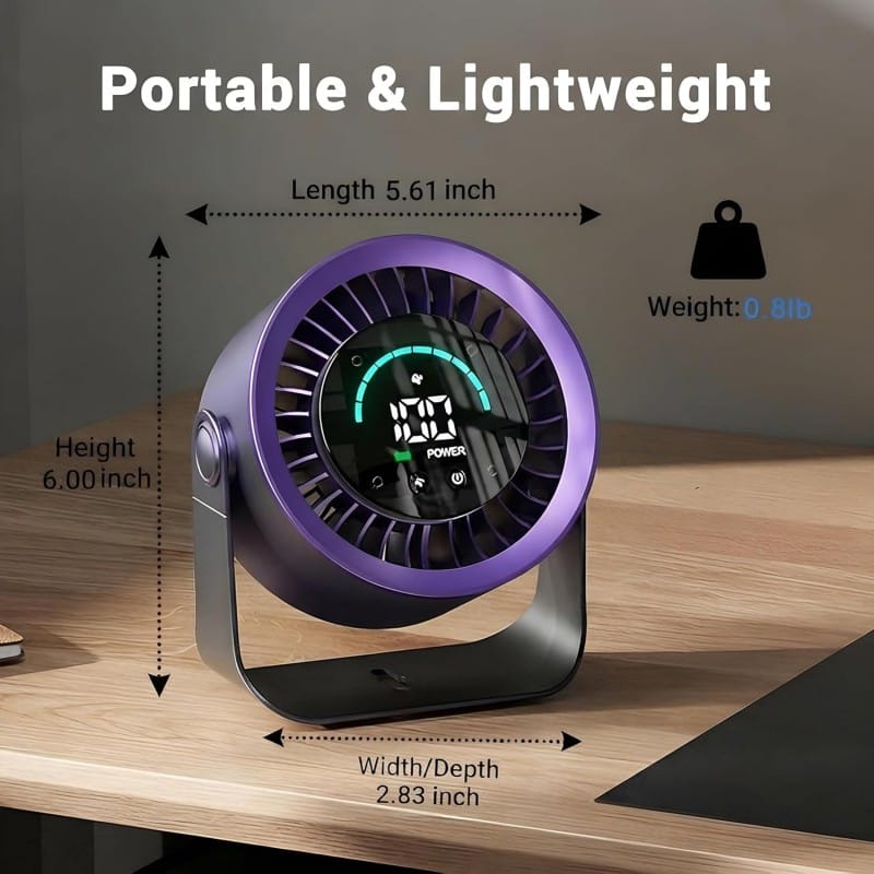 Picture of Desk Fan with LED Digital Display, USB Rechargeable Quiet Desktop Fan, Touch Control Portable Mini Table Fan with 5 Speed Modes, 360°Adjustable Tilt for Bedroom, Office & Home-Multicolor