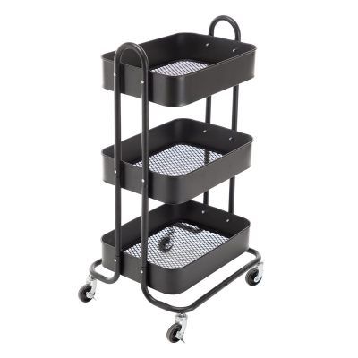 Picture of Heavy Duty Rubbermaid Mobile Storage Organizer 3-Tier Metal Mesh Rolling Utility Trolley Cart With Handle for Kitchen & Bathroom, Black-Black