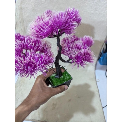 Picture of Purple Artificial Pine Bonsai Tree in Black Pot for Office Desk, Home Decor, and Tabletop Table Centerpiece-purple