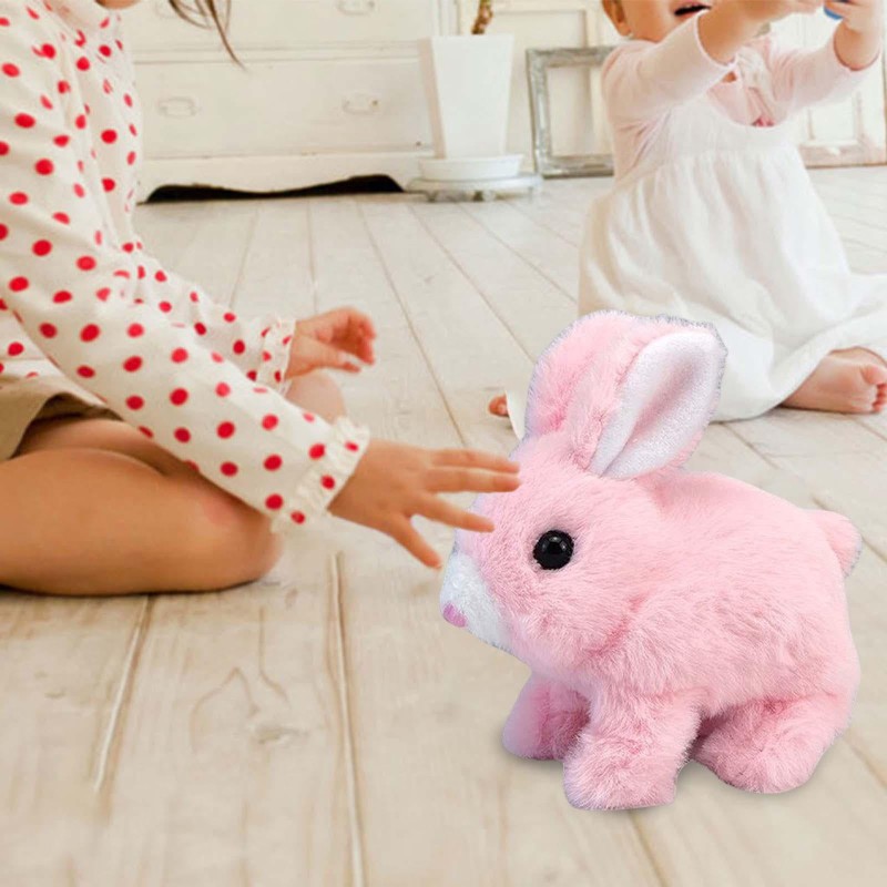 Picture of Children's Simulation Electric Cartoon Toy Rabbit Plush Doll Daily Small Animal Solid Color Battery Type-Multicolor