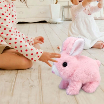 Picture of Children's Simulation Electric Cartoon Toy Rabbit Plush Doll Daily Small Animal Solid Color Battery Type-Multicolor
