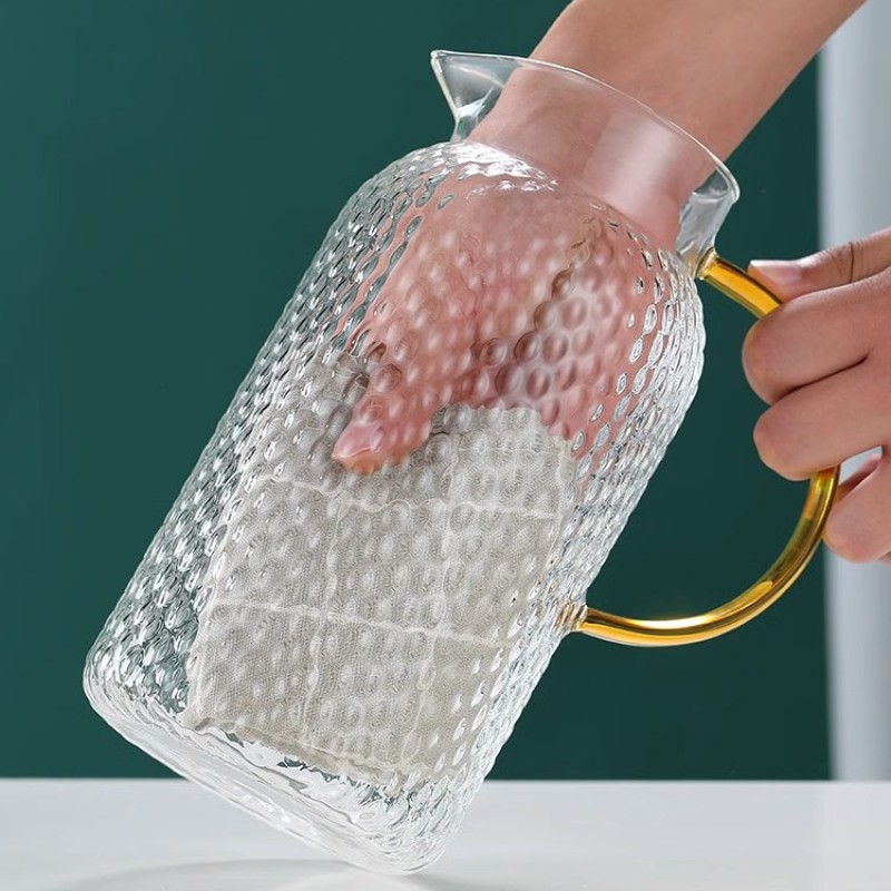 Picture of Glass Water Pitcher with Filter Lid and Pouring Spout Heat Resistant Glass Carafe for Hot Cold Beverages Homemade Ice Tea Bottle 2000 ml-Multicolor