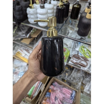 Picture of Luxury Black Marble Ceramic Soap Dispenser with Durable Gold Pump for Bathroom and Kitchen Decor, Refillable Hand Wash Liquid Bottle, High-Quality Elegant Lotion Container, Stylish Minimalist Home Accessory for Modern Countertop Organization.-Black