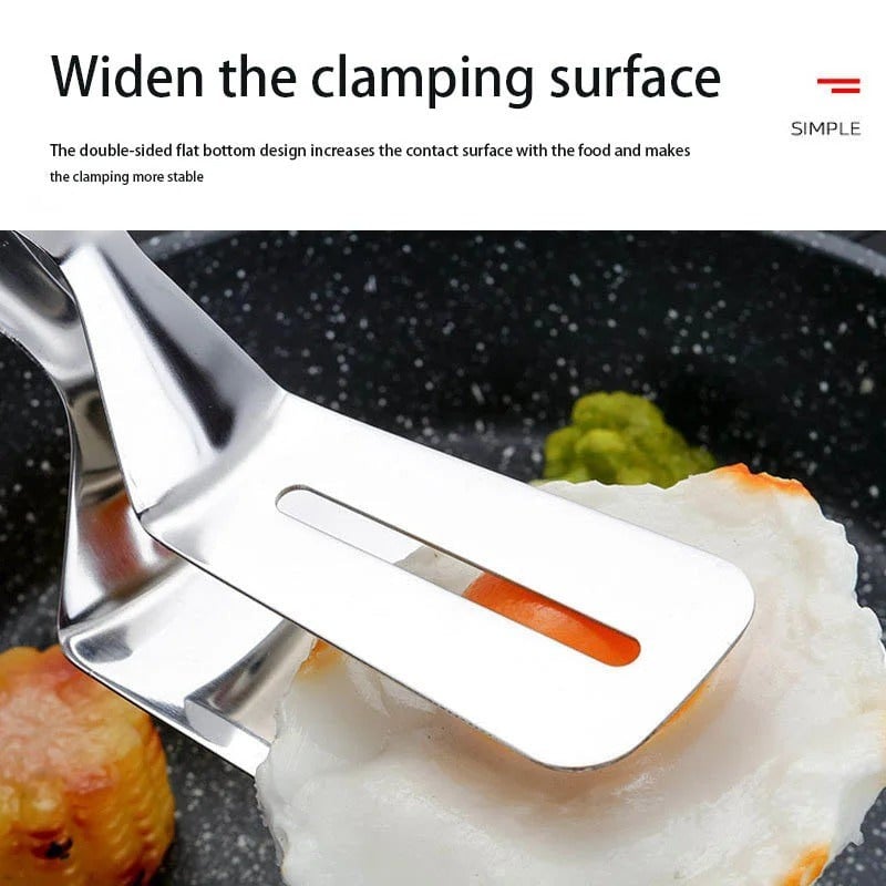 Picture of 1 pcs Stainless Steel Double-Sided Shovel Clip Anti-Scald BBq Barbecue Tong Fried Steak Shovel Fried Fish Shovel Vegetable Clamp Tool-Silver