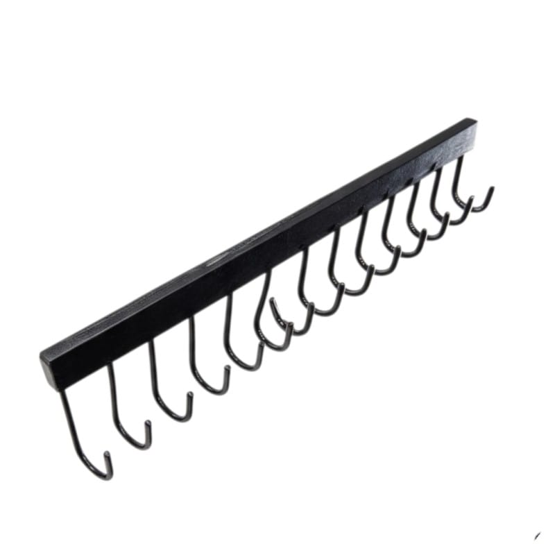Picture of Premium Black Wall Mounted Kitchen Utensil Rack Hanger with 14 Hooks | Heavy-Duty Storage Rail Organizer for Spatulas, Spoons, Pans, & Mugs | Space-Saving Accessories for Modern Kitchens-Black