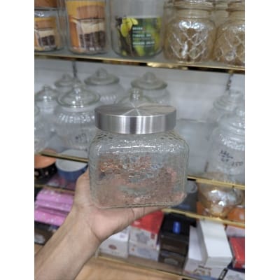 Picture of Premium Hammered Square Glass Jar with Airtight Stainless Steel Lid for Kitchen Countertop Storage, Perfect for Keeping Coffee, Sugar, Tea, Cookies, and Dry Snacks Fresh for a Very Long Time.-Multicolor