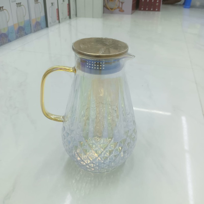 Picture of Rustic Style Borosilicate Glass Teapot, Thick Cold-Hammered Glass Body, Stainless Steel Lid, Direct Fire Safe 10g Lightweight Water Jug for Tea and Beverages, 20x20 cm-Multicolor-multicolor