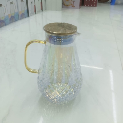 Picture of Rustic Style Borosilicate Glass Teapot, Thick Cold-Hammered Glass Body, Stainless Steel Lid, Direct Fire Safe 10g Lightweight Water Jug for Tea and Beverages, 20x20 cm-Multicolor-multicolor