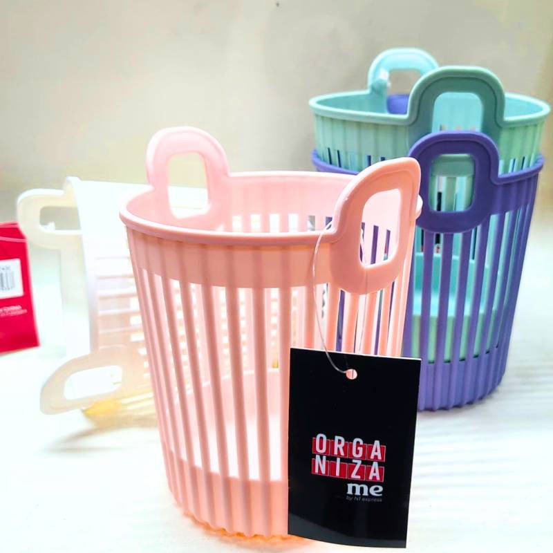 Picture of Small Round Slatted Wastebasket for Office or Home
Durable PP Plastic Mini Trash Can, 8.5 cm Base with handle-Multicolor