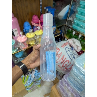 Picture of BPA Free Aqua Classic Plastic Water Bottle 1 Liter (1000ml) High Strength Clear Reusable & Odorless Food Grade Drinking Bottle with Infuser/Strainer Insert, Leak-Proof Cap, Chevron Texture Design, Ideal for Gym, Office, Travel, Kids & Adults.-Multicolor