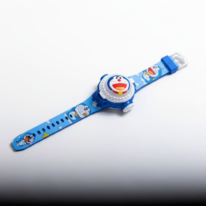 Picture of Doraemon cartoon character digital projector watch for kids featuring twenty-four different rotatable projection images high quality silicone strap adjustable wristband perfect birthday gift idea for boys girls and toddlers online shopping.-Blue