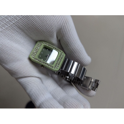 Picture of Luxury Women’s Silver Metal Watch Featuring Lime Green Square Case Rhinestone Crystal Bezel Textured Emerald Green Dial and Premium Stainless Steel Link Bracelet Band for Elegant Fashion Statement and Reliable Timekeeping.-Multicolor