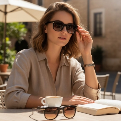 Picture of Classic Wayfarer Sunglasses with Black Frame and Brown Gradient Lenses-Gold