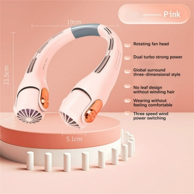 Picture of Portable Bladeless Neck Fan Rechargeable Hands Free Personal Cooling Device with 360 Degree Airflow Quiet Powerful Motor USB Powered Wearable Fan for Outdoor Sports Travel Office Home Use White and Gold.-Multicolor