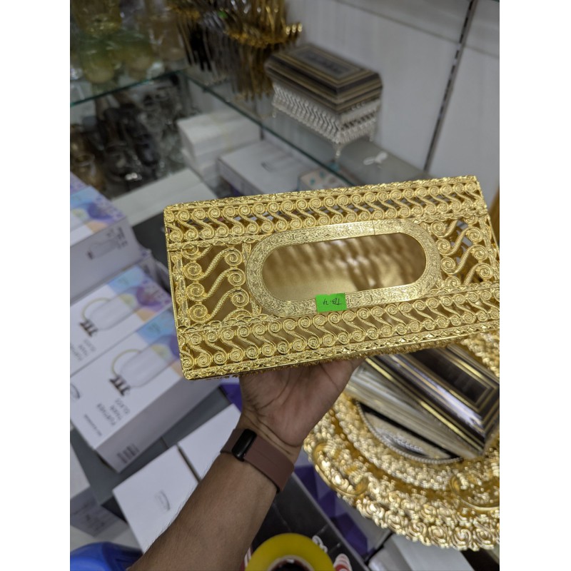 Picture of Luxury Gold Tissue Box Holder Elegant European Style Metal Decorative Paper Napkin Case for Home Office Dining Table Living Room Vanity Decor High Quality Gold Plated Rectangular Stylish Facial Tissue Cover.-Gold