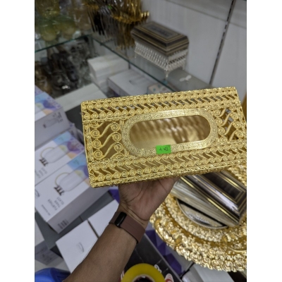 Picture of Luxury Gold Tissue Box Holder Elegant European Style Metal Decorative Paper Napkin Case for Home Office Dining Table Living Room Vanity Decor High Quality Gold Plated Rectangular Stylish Facial Tissue Cover.-Gold