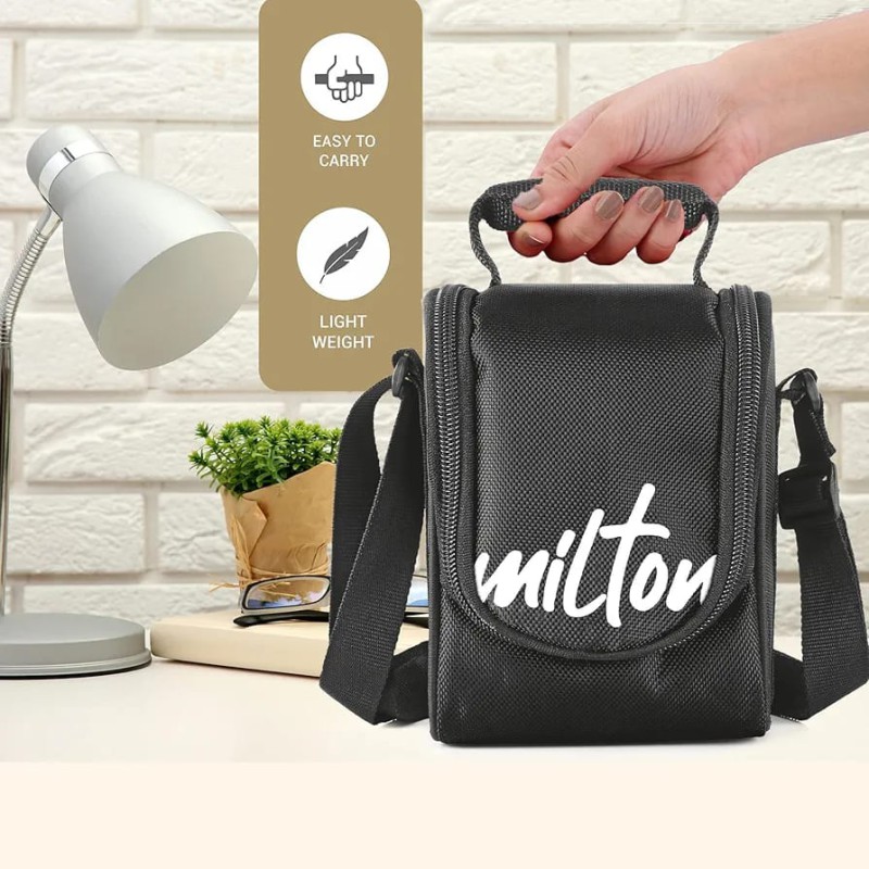 Picture of Milton Tasty 4 Stainless Steel Lunch Box with bag, black  3 in 1. 200,320 & 500 ml-Black