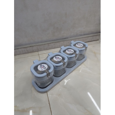 Picture of BPA-Free Square Spice Jar Set with Serving Spoons and Tray blue-Blue
