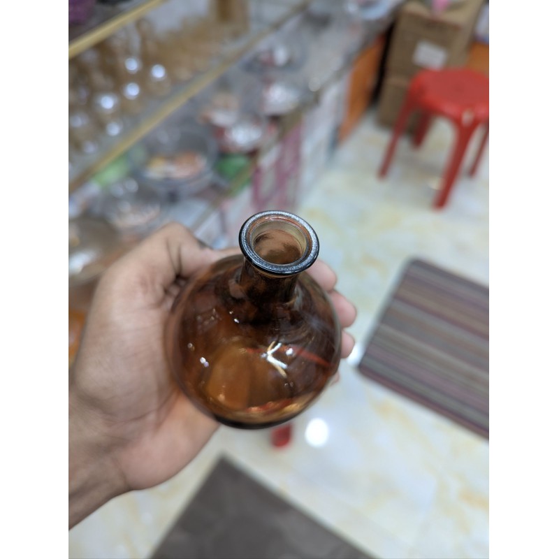 Picture of Large Smoke Grey Hand-Blown Glass Balloon Vase, Elegant Round Big Belly Decorative Bud Bottle with Slender Narrow Neck for Single Stems, Modern Aesthetic Centerpiece for Minimalist Living Room Home Decor Accent cili red-Multicolor