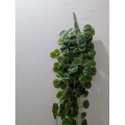 Picture of Premium Artificial Hanging Vine Plant for home decoration features realistic green leaves and long trailing stems perfect for adding a natural touch to your indoor living spaces without any daily maintenance.-Green