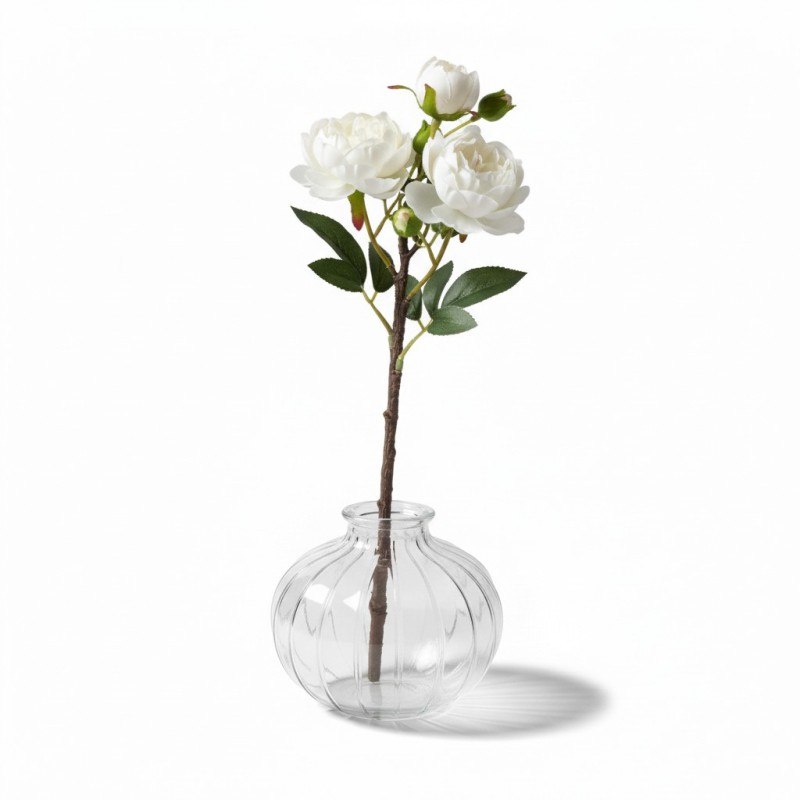 Picture of Elegant Clear Ribbed Glass Balloon Vase for Modern Home Decor Minimalist Round Bud Vase for Single Stems Hand Blown Decorative Glassware Centerpiece for Living Room Dining Table and Luxury Wedding Events.-Multicolor