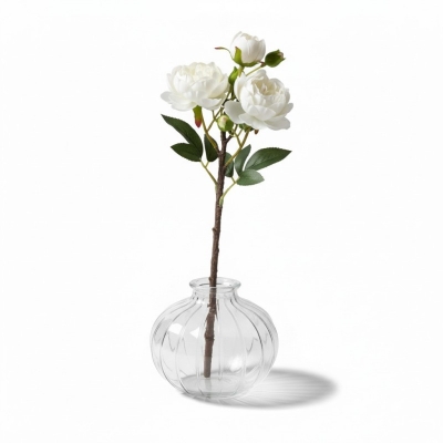 Picture of Elegant Clear Ribbed Glass Balloon Vase for Modern Home Decor Minimalist Round Bud Vase for Single Stems Hand Blown Decorative Glassware Centerpiece for Living Room Dining Table and Luxury Wedding Events.-Multicolor