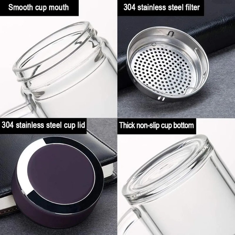 Picture of Double-Layer Glass Thermos Cup, for Middle-Aged and Elderly People Vacuum Flask, Insulated Tea Cup with Handle 500ML, leather cutting lid multiple color-Multicolor
