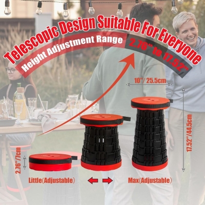 Picture of 1PCS Stretchable Foldable Stool – Adjustable Height Round Plastic Chair, Portable Lightweight Design, 330LB Capacity, Ideal for Home, Camping, Fishing, Outdoor Travel, Black-red