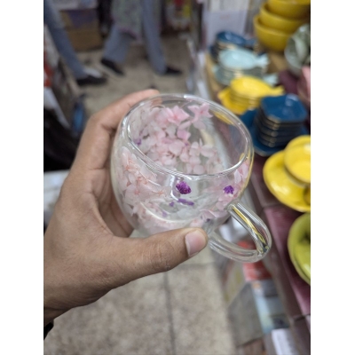 Picture of Dried Flower Double Wall Glass Coffee Mug: Aesthetic Insulated Tea & Espresso Cups with Handle, Heat-Resistant Borosilicate Glassware for Hot & Cold Beverages, Unique Gift for Women & Nature Lovers (300-350ml Capacity)-Multicolor