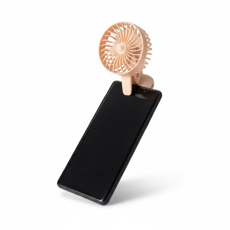 Picture of Portable USB rechargeable mini handheld fan for mobile phones and laptops featuring a compact design quiet operation three adjustable speed modes and a stable clip for hands-free cooling during travel or work.-Multicolor