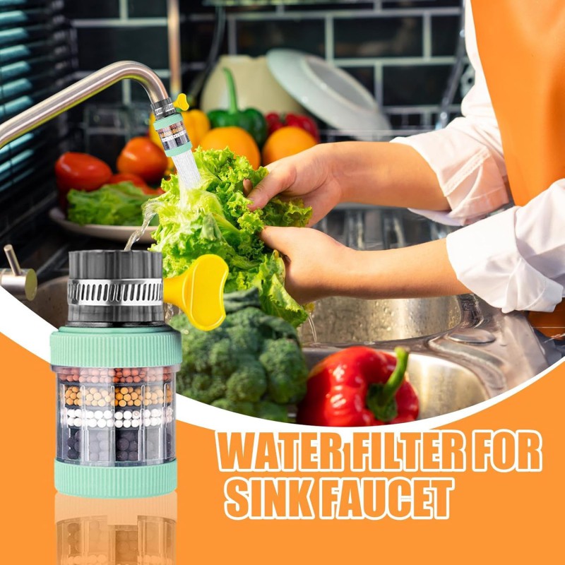 Picture of Tap Filter Pack of 1 Multilayer Faucet Filter with 4 Layer Activated Carbon Water Purifier Kitchen Sink Bathroom Tap Sprinkler Nozzle Cleanable Plastic Random Color Durable 1pcs-Multicolor