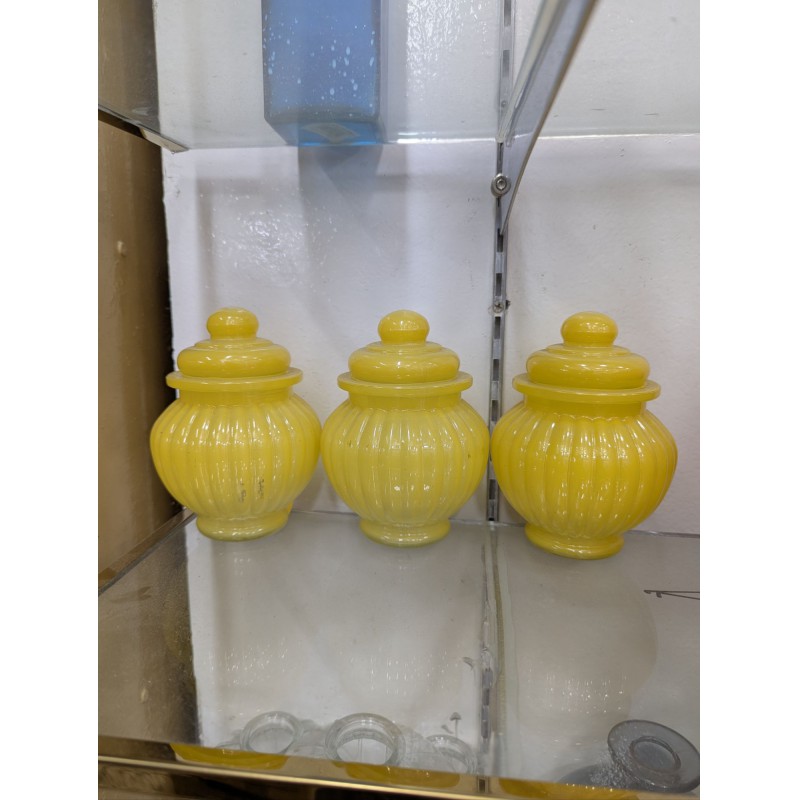 Picture of Premium Quality Set of 3 Yellow Ribbed Glass Jars with Airtight Lids for Modern Kitchen Storage and Home Decor Ideas Perfect for Spices Candy Pickles and Essential Dry Food Items Daily.-Yellow