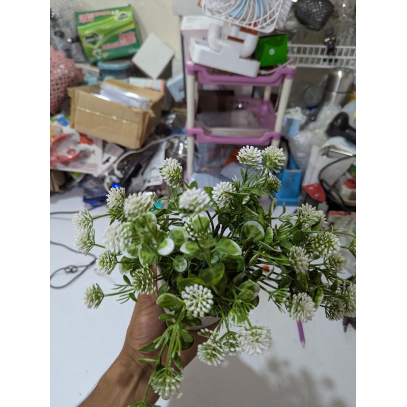 Picture of Realistic Artificial White Clover Potted Plant for Modern Home Office Desktop Decoration and Lifelike Indoor Greenery Display-Multicolor