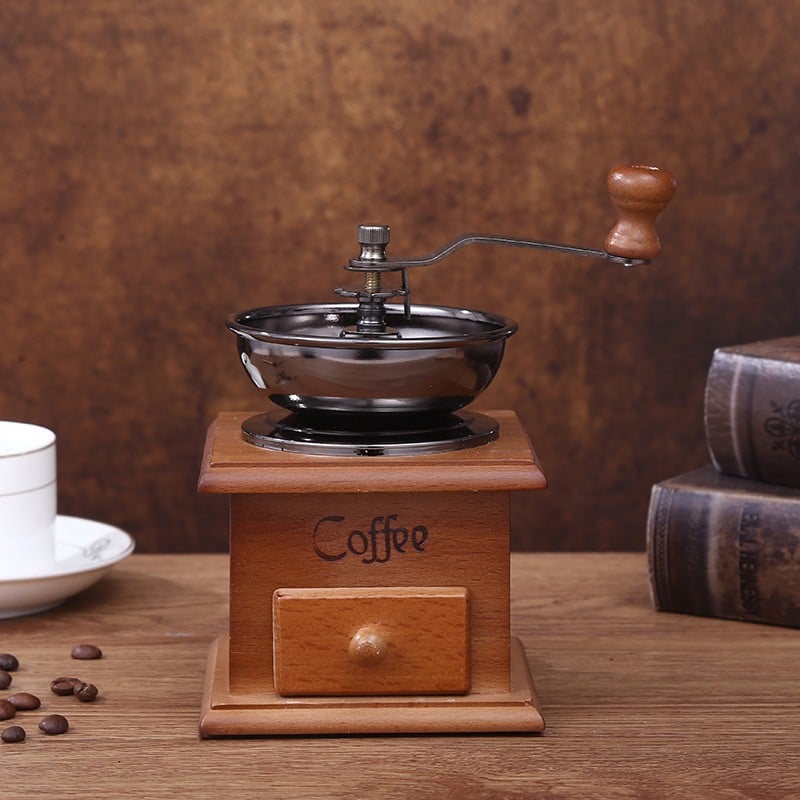 Picture of 1pcs Manual Coffee Grinder, Adjustable Coarseness Coffee Mill Grinder Coffee Bean Grinder Vintage Antique Wooden Hand Grinder Hand Held Coffee Mill for Kitchen Camping-Multicolor